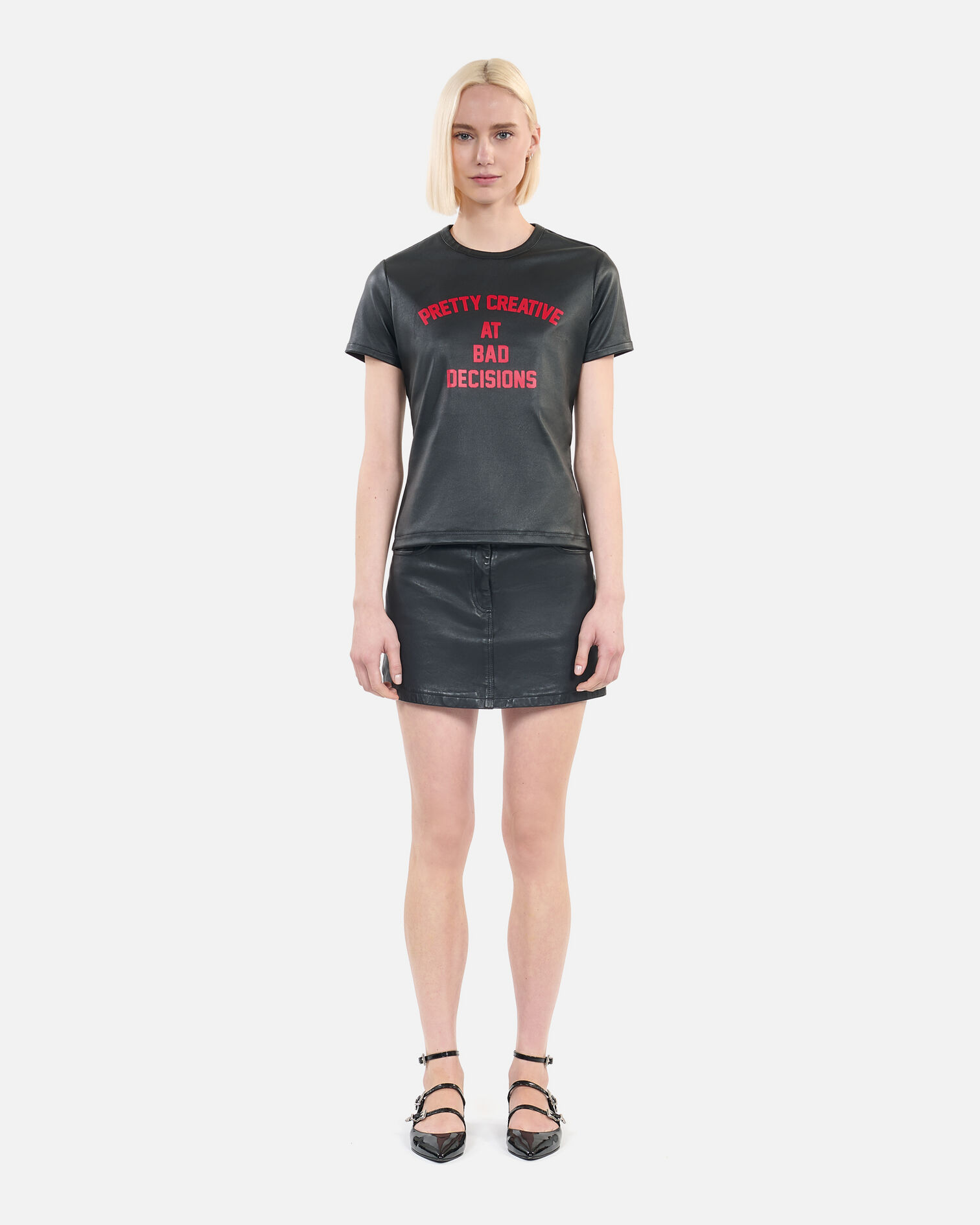 Black leather Pretty creative serigraphy t-shirt, BLACK, hi-res image number null