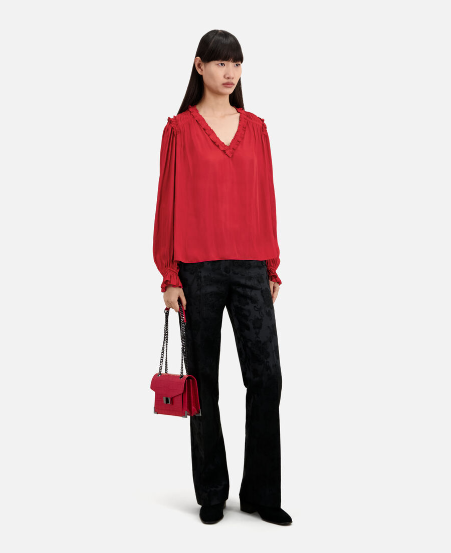 emily chain bag in red crocodile-effect leather