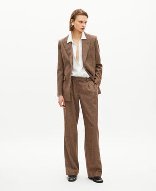 The Kooples WOMEN CAMEL MELANGE / BURGUNDY camel houndstooth tailored jacket