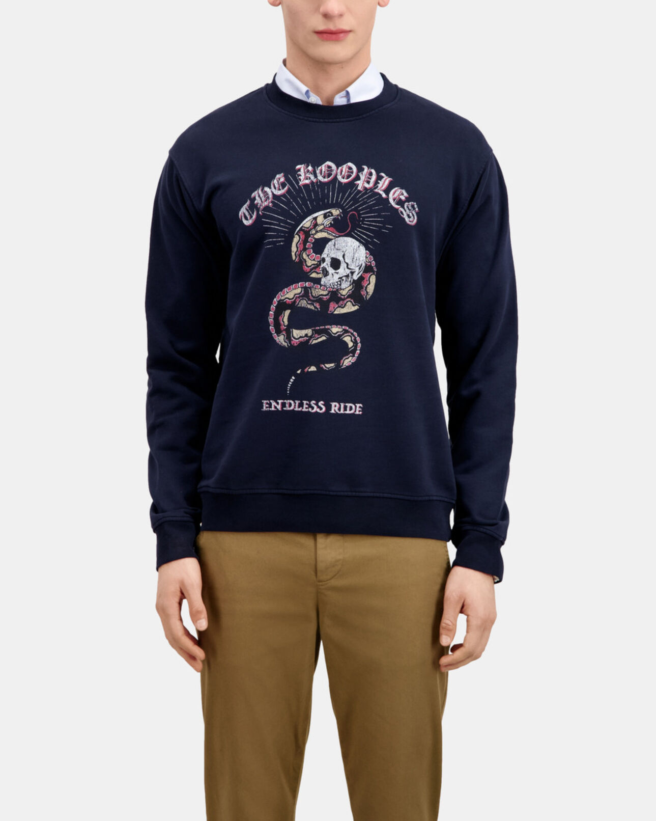 The Kooples HOMME WASHED NAVY sweatshirt avec sérigraphie bleu marine