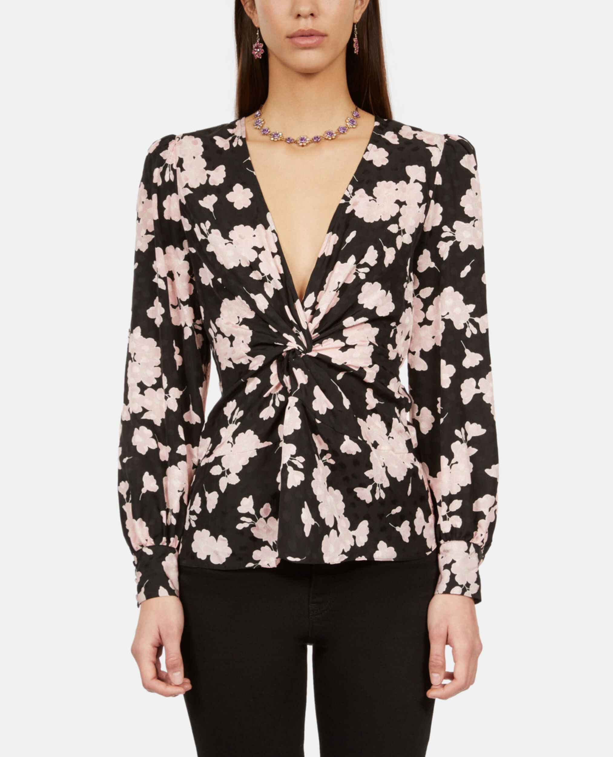 Printed top with draping, BLACK / PINK, hi-res image number null
