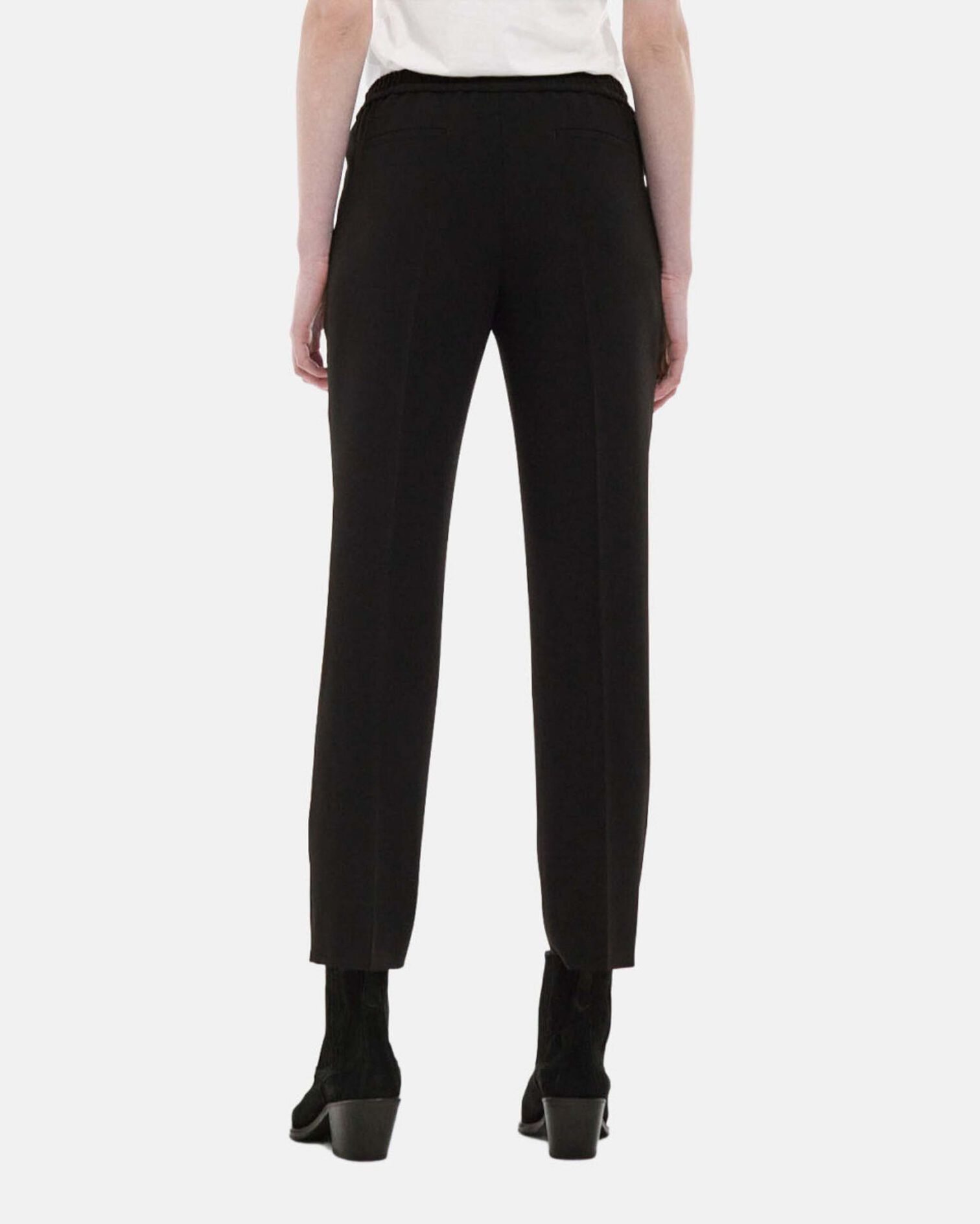 Flowing black pants with elastic waist, BLACK, hi-res image number null