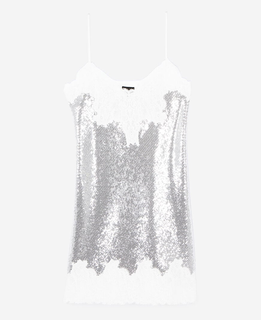 The Kooples DAMEN SILVER kurzes negligé-kleid mit silbernen pailletten