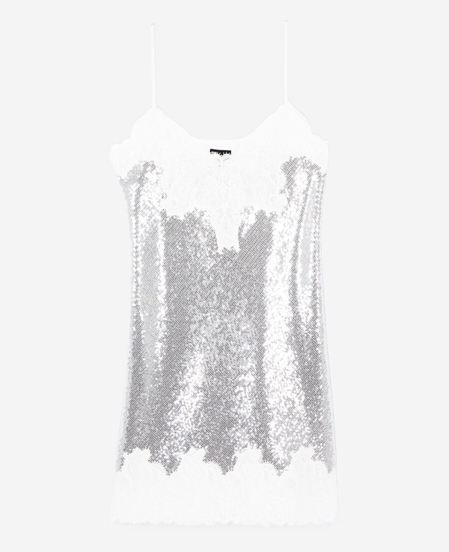 The Kooples DAMEN SILVER kurzes negligé-kleid mit silbernen pailletten