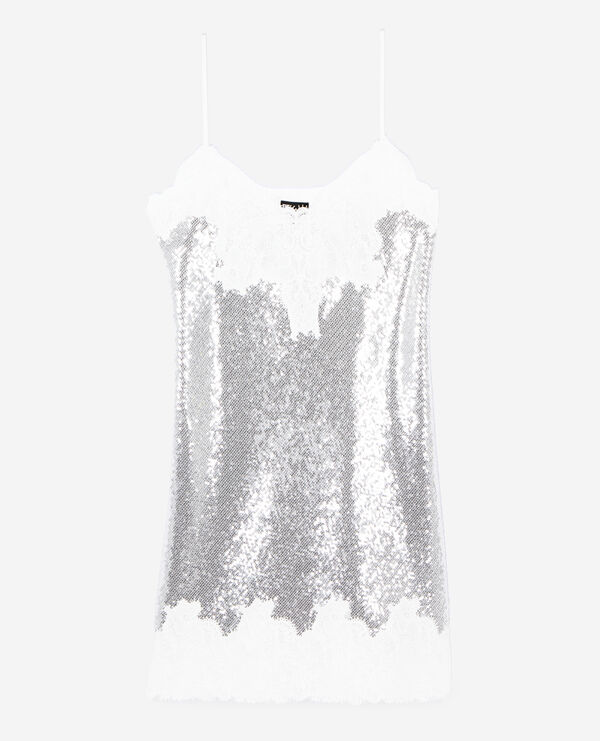 The Kooples WOMEN SILVER short silver sequined babydoll dress