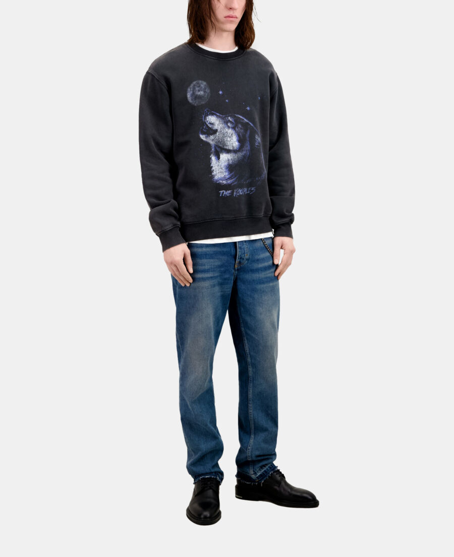 men's black sweatshirt with wolf serigraphy