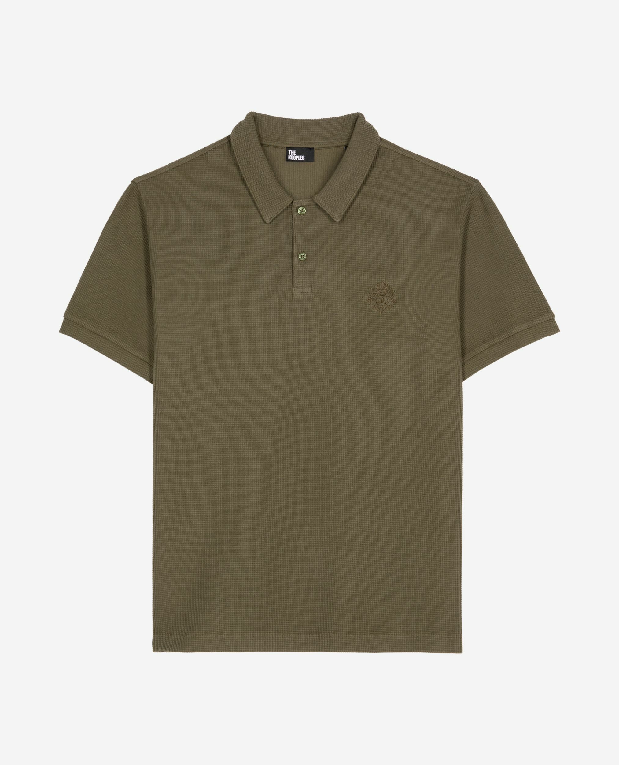 Khaki honeycomb polo shirt with crest | The Kooples US