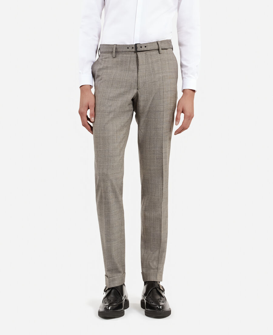 The Kooples MEN BEIGE MELANGE prince of wales beige wool suit pants