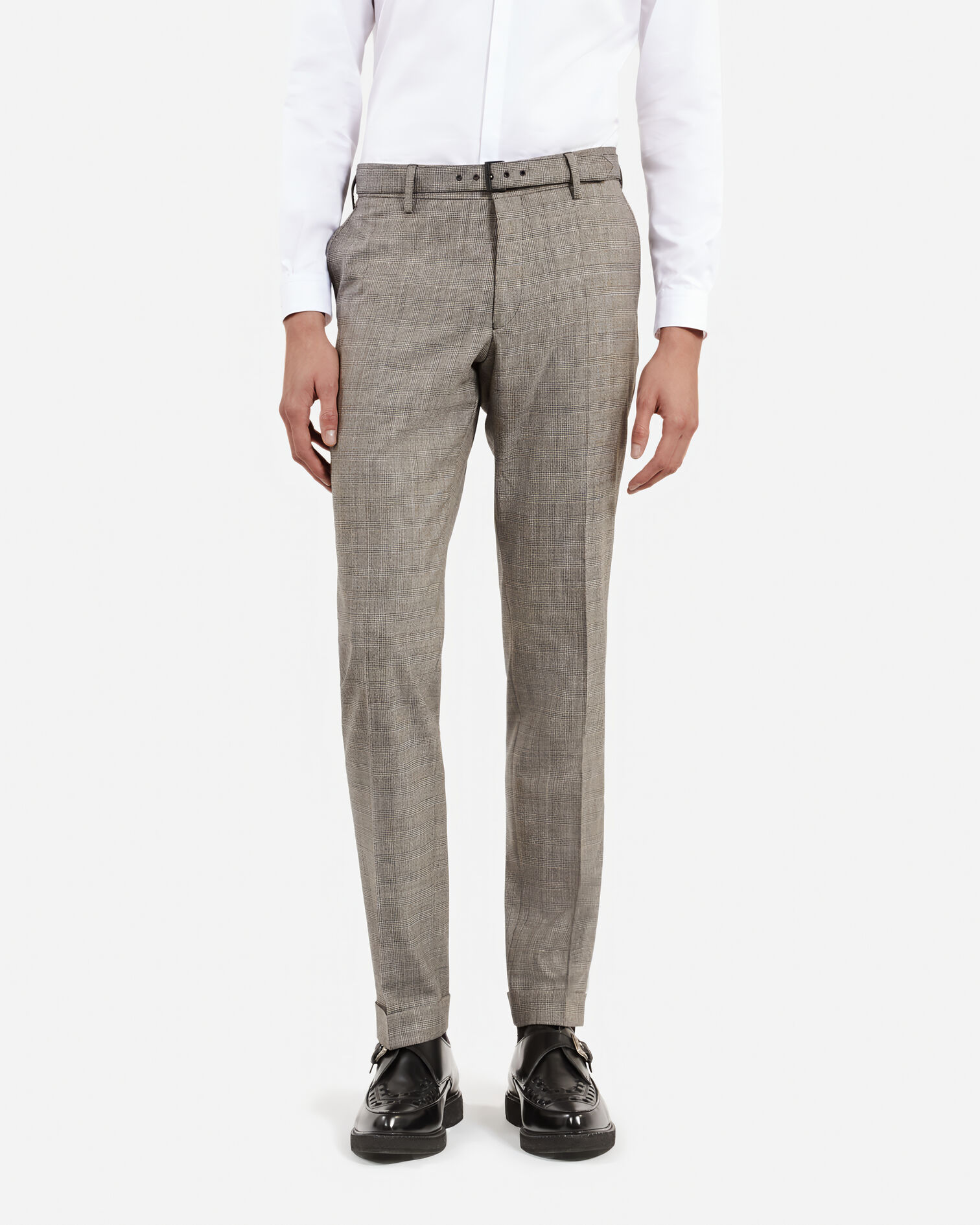 Prince of Wales beige wool suit pants, BEIGE MELANGE, hi-res image number null