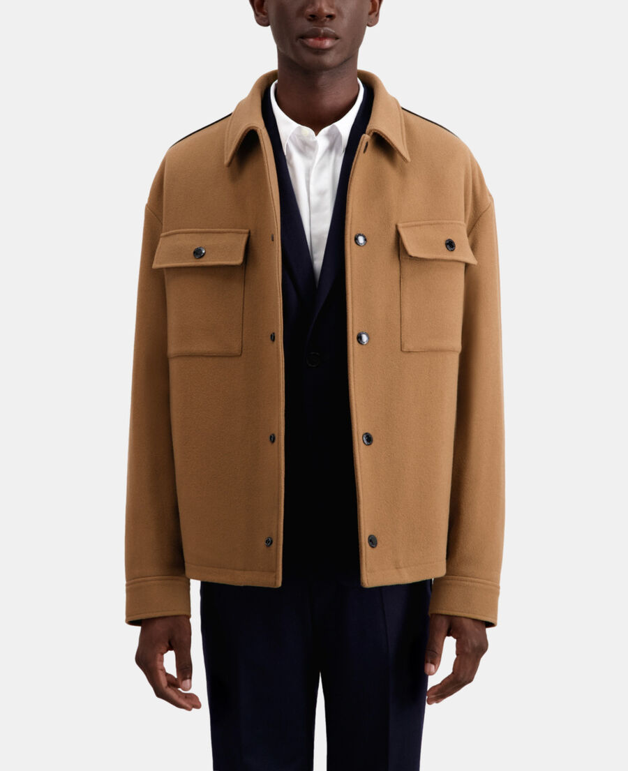 camel wool-blend overshirt jacket