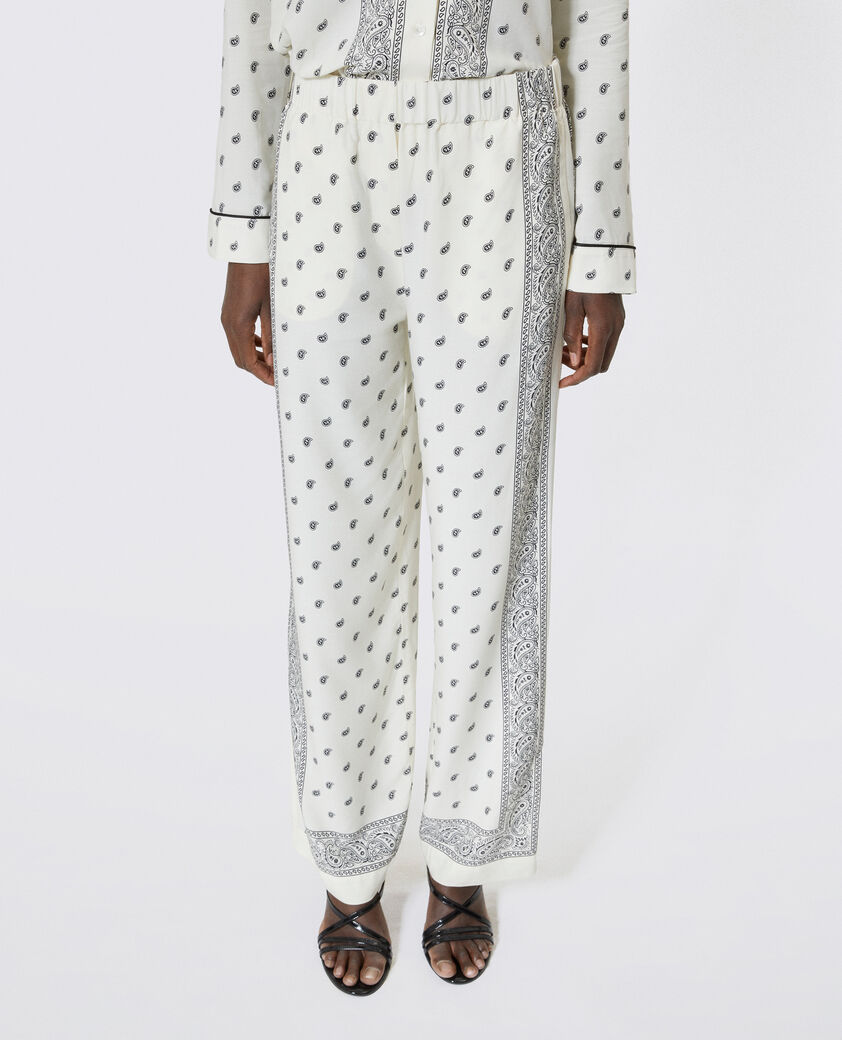 The Kooples DAMEN WHITE / BLACK gerade geschnittene flie&szlig;ende hose mit bandana-print in ecru