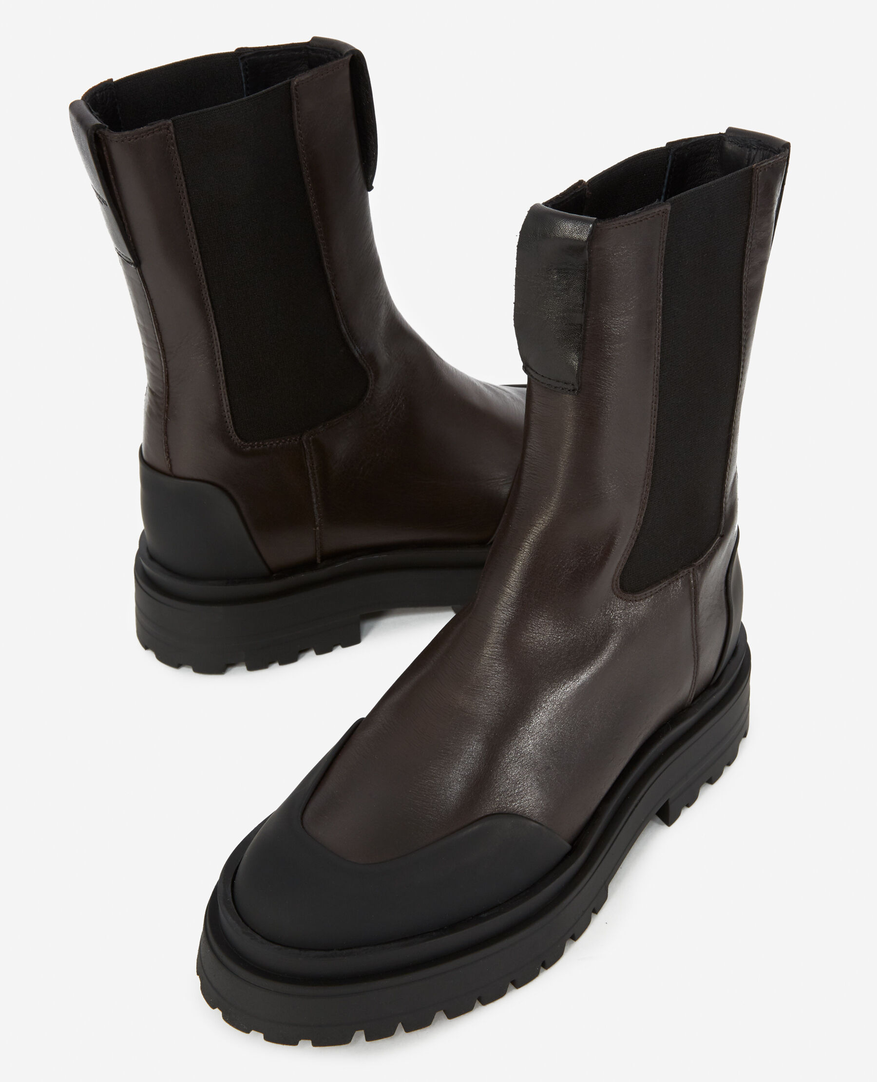 Brown leather Chelsea boots with logo The Kooples