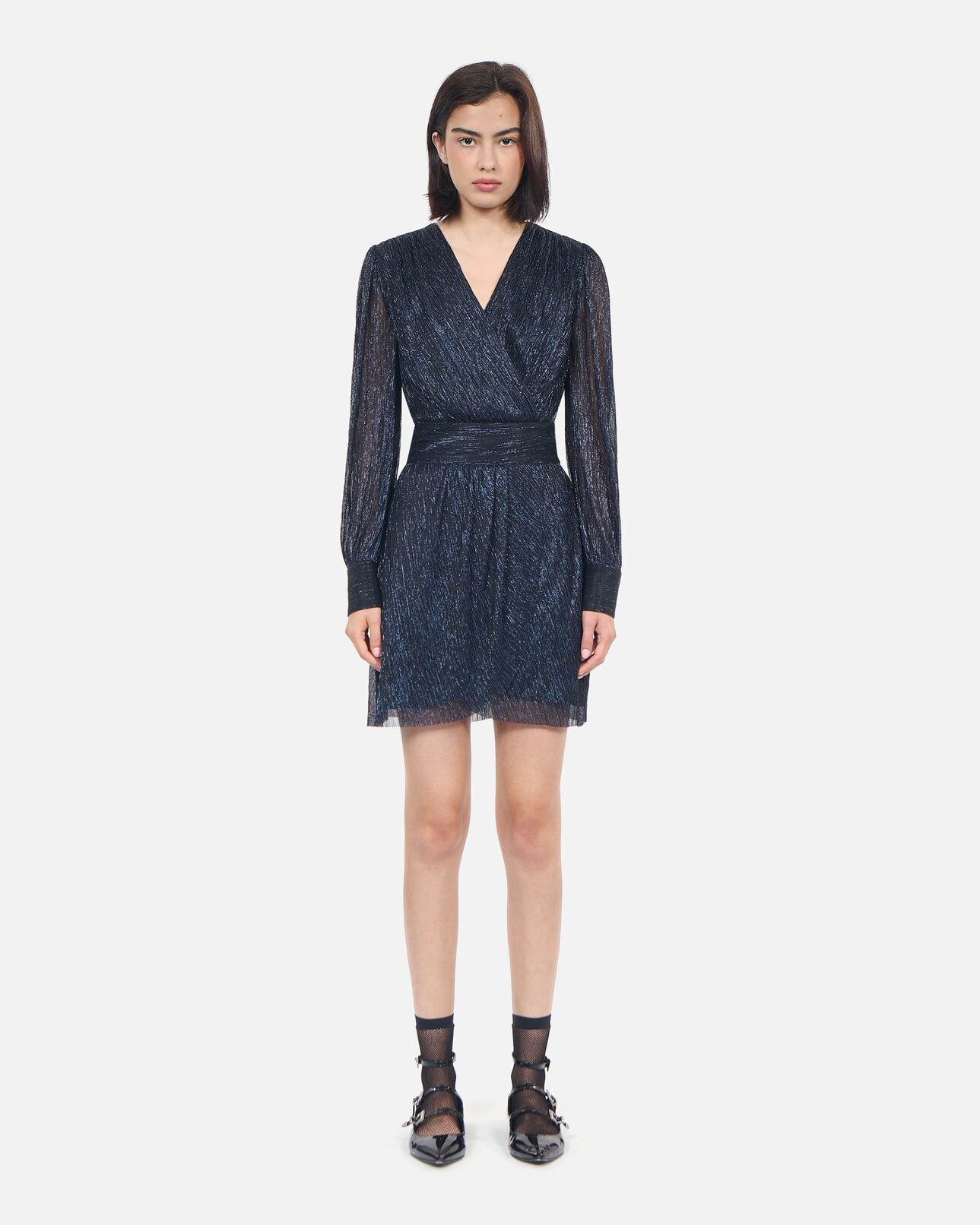 The Kooples WOMEN DARK NAVY navy blue metallic jersey short dress
