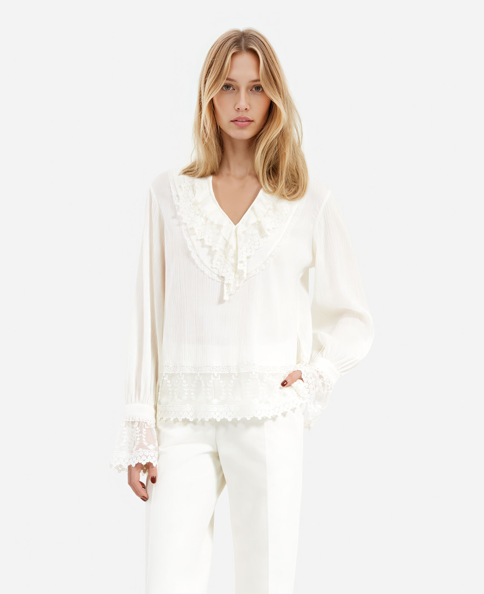 The Kooples WOMEN ECRU ecru guipure lace top