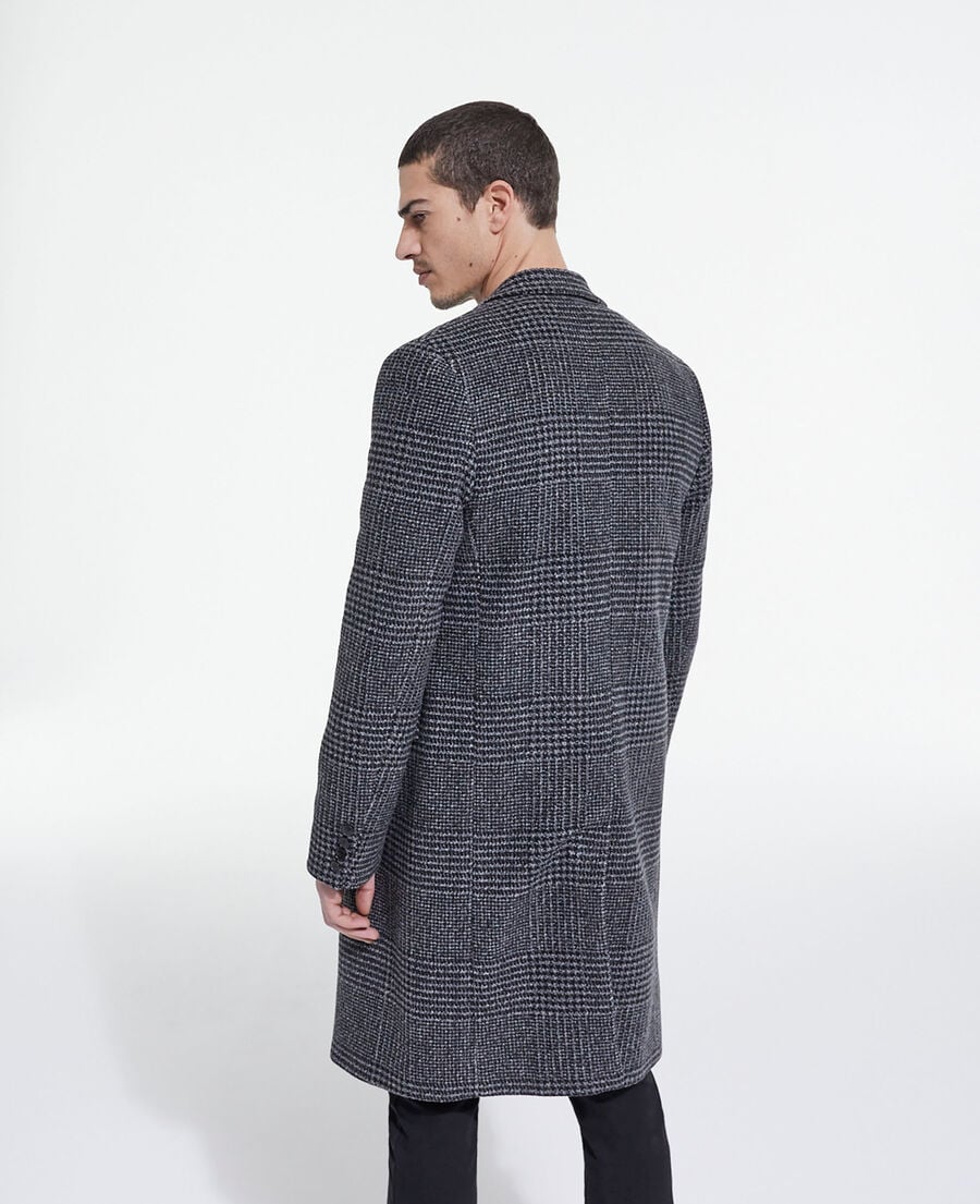 The Kooples HOMME DARK GREY manteau long en laine à carreaux
