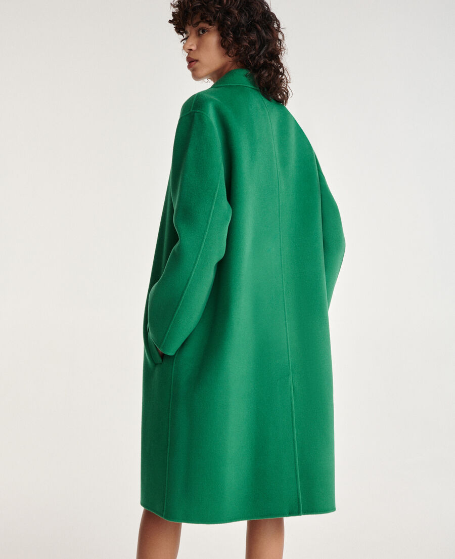 manteau laine double face vert boutonné