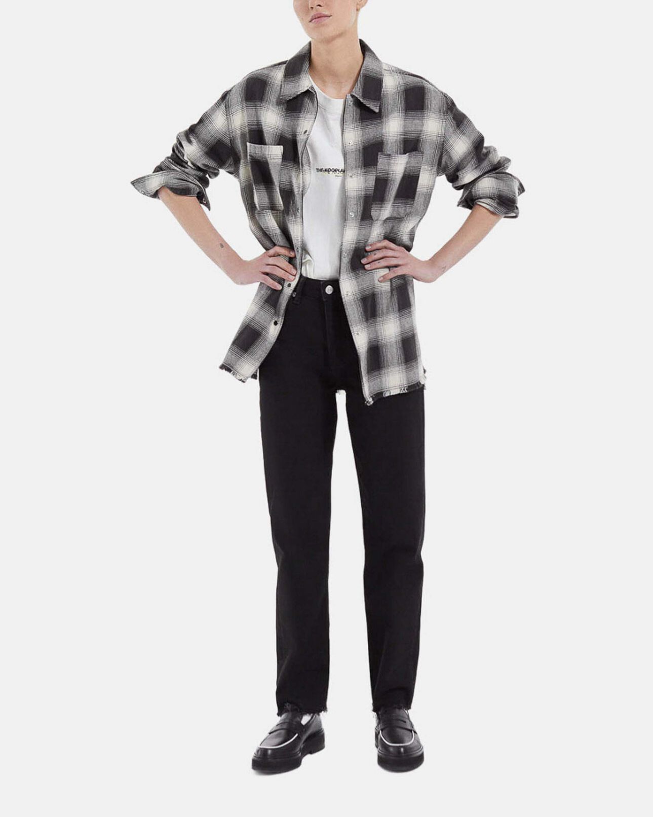 The Kooples DAMEN ECRU BLACK hemd ecru und schwarz oversize karomuster