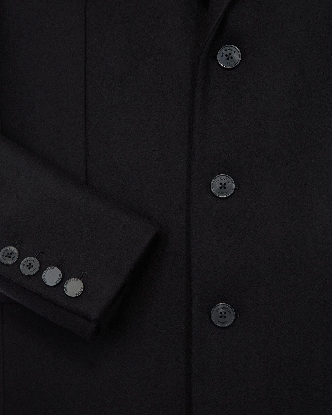 The Kooples HOMME BLACK manteau noir laine long col revers cuir