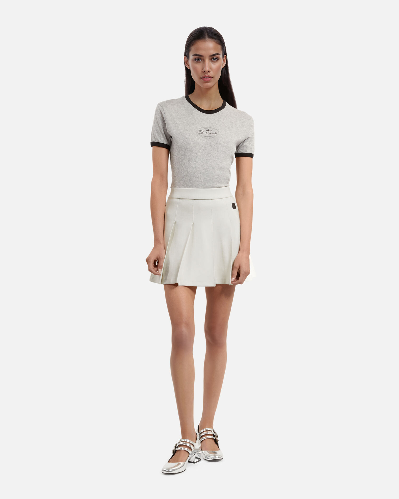 Ecru short pleated skirt, ECRU, hi-res image number null