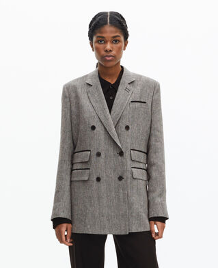 The Kooples F GREY grey wool and linen tailored jacket