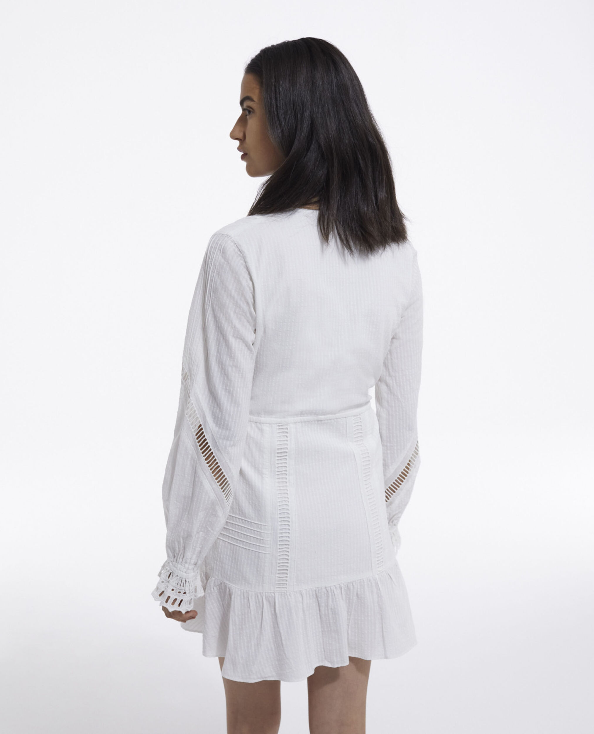 Short white light dress with embroidery, OFF WHITE, hi-res image number null