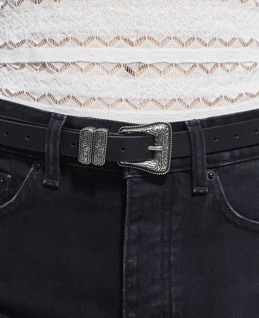 thin black leather belt