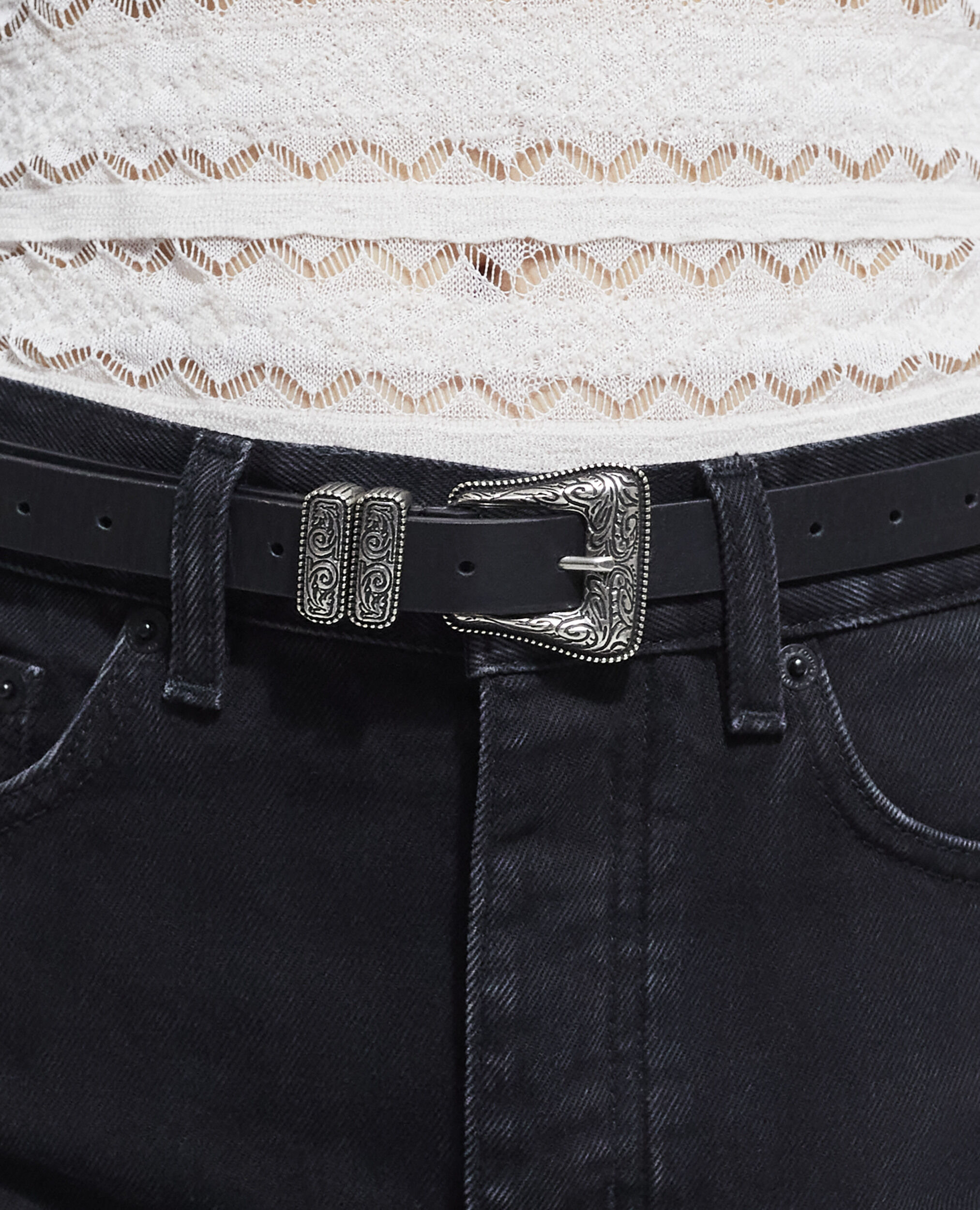 Thin black leather belt, BLACK, hi-res image number null