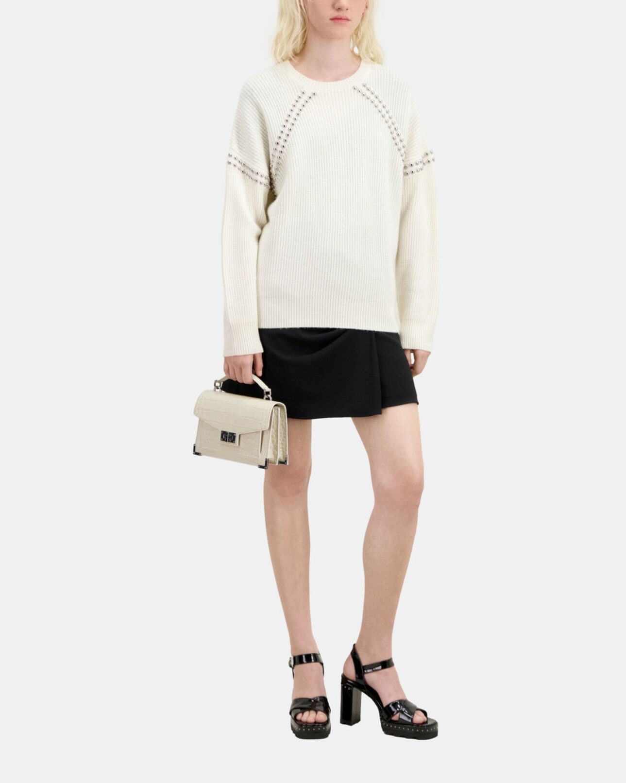 The Kooples MUJER ECRU jersey blanco crudo lana cachemira acanalados