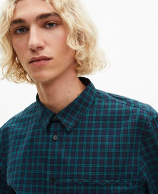 The Kooples HOMME NAVY-GREEN chemise à petits carreaux marine et verte