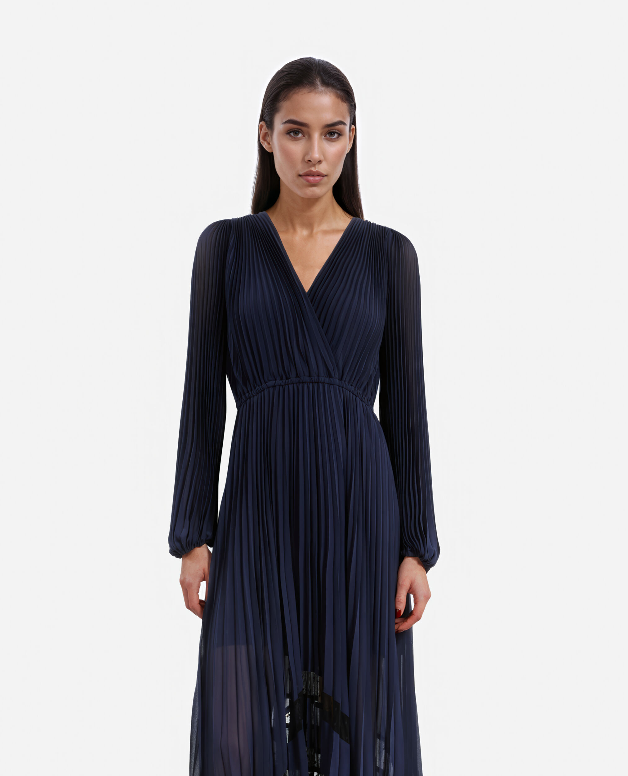 Long blue navy pleated dress