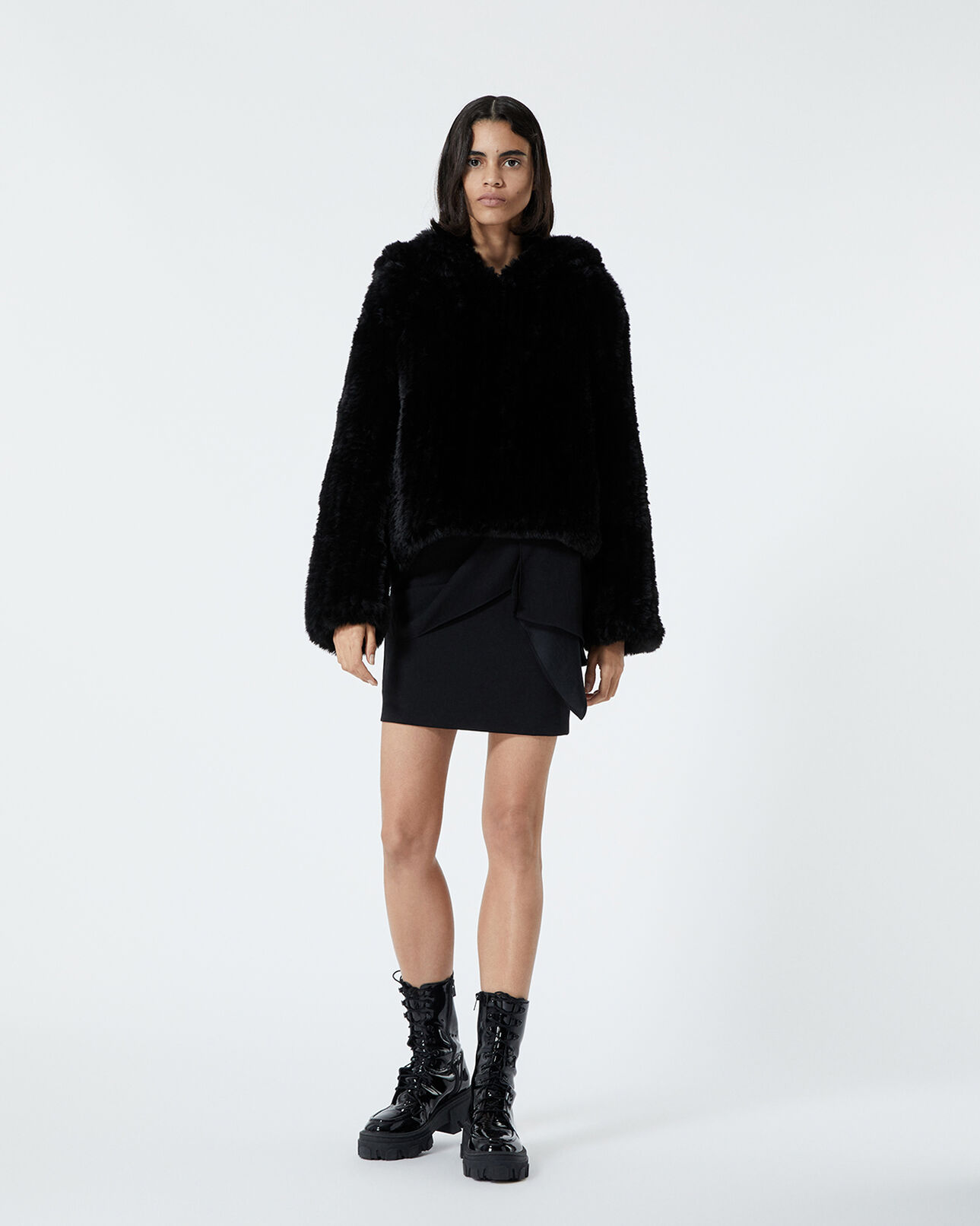 The Kooples WOMEN BLACK black sweatshirt in faux fur