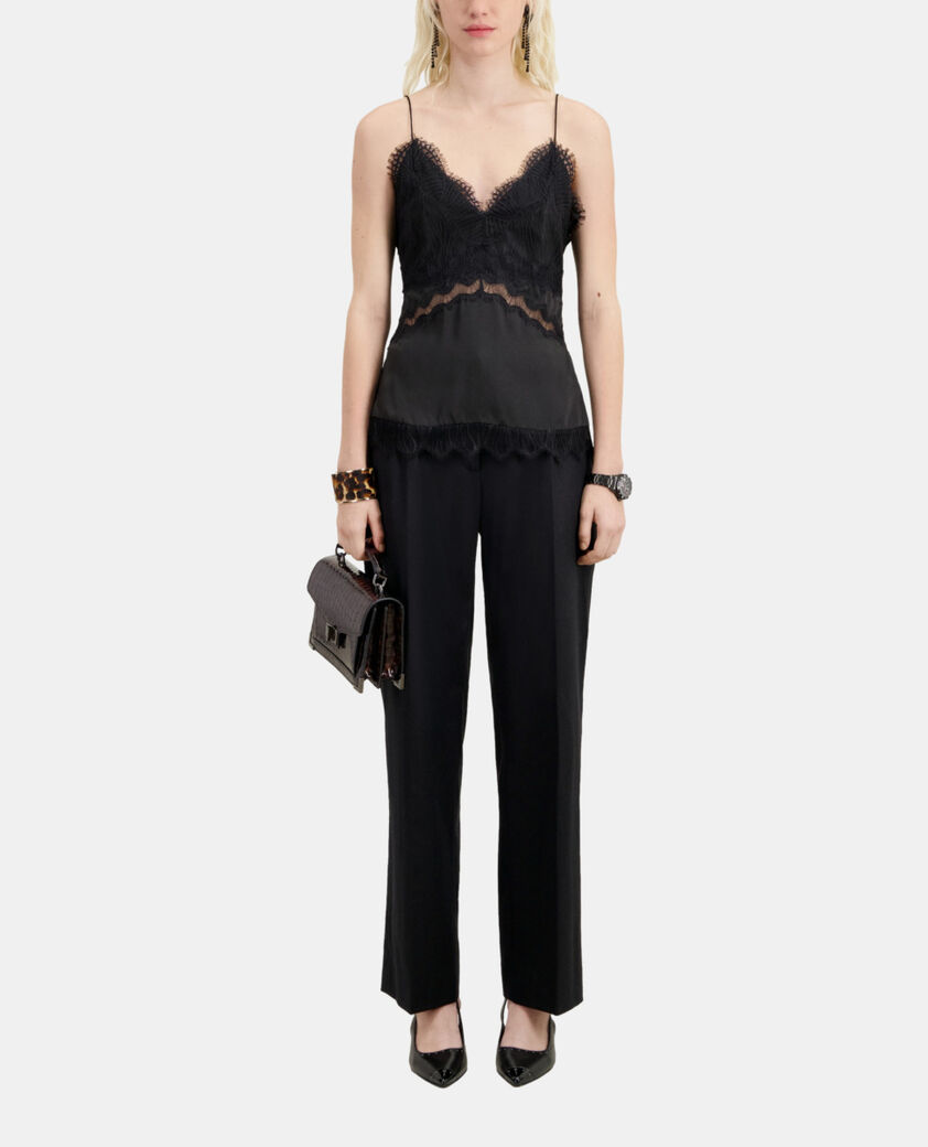 The Kooples FEMME BLACK caraco avec détails en dentelle et soie noir