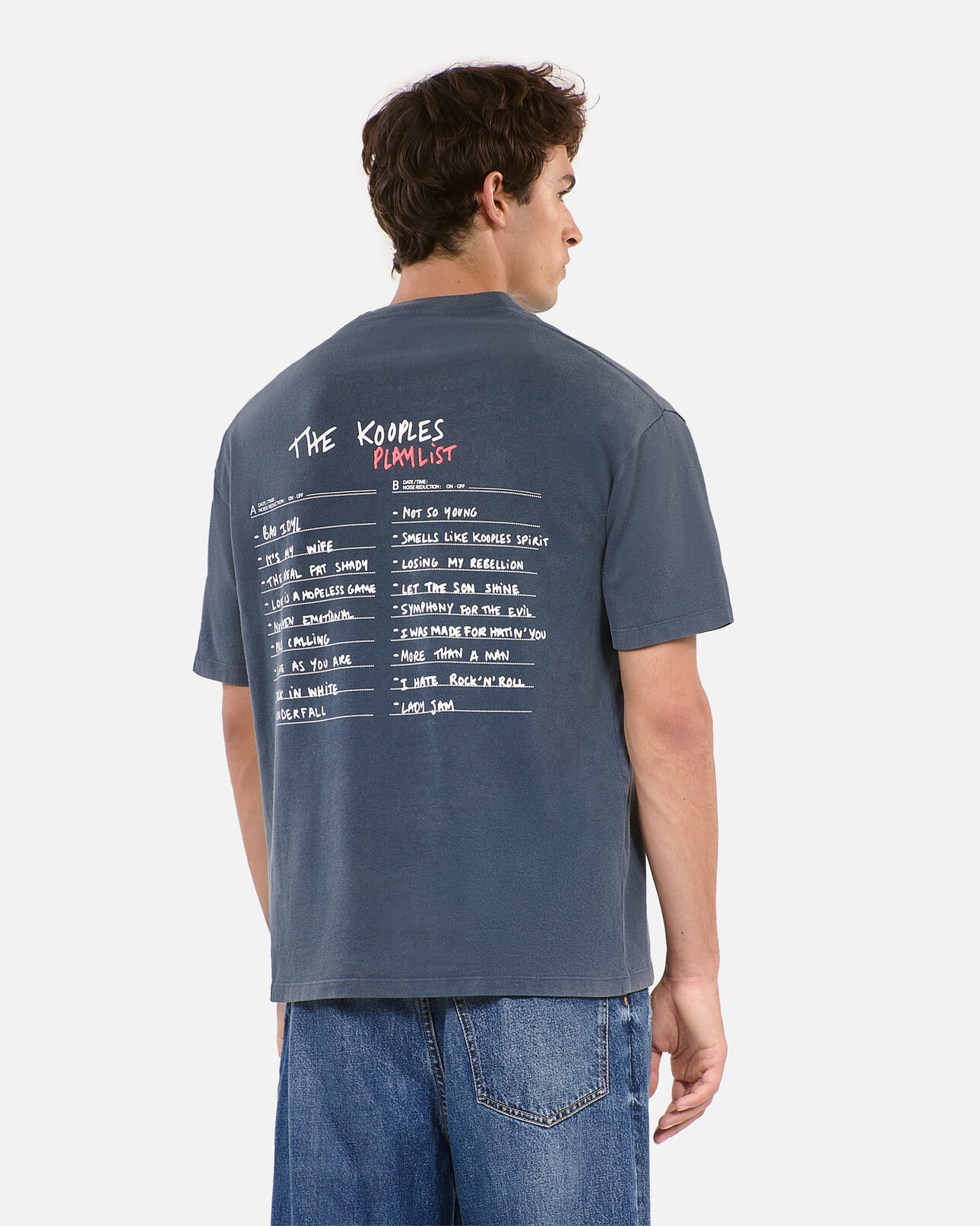 The Kooples HERREN CARBONE karbonblaues t-shirt mit siebdruck