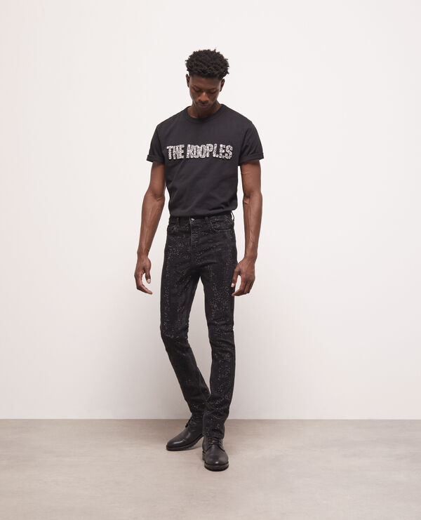 schwarze jeans mit slim-fit-passform und strassbesatz