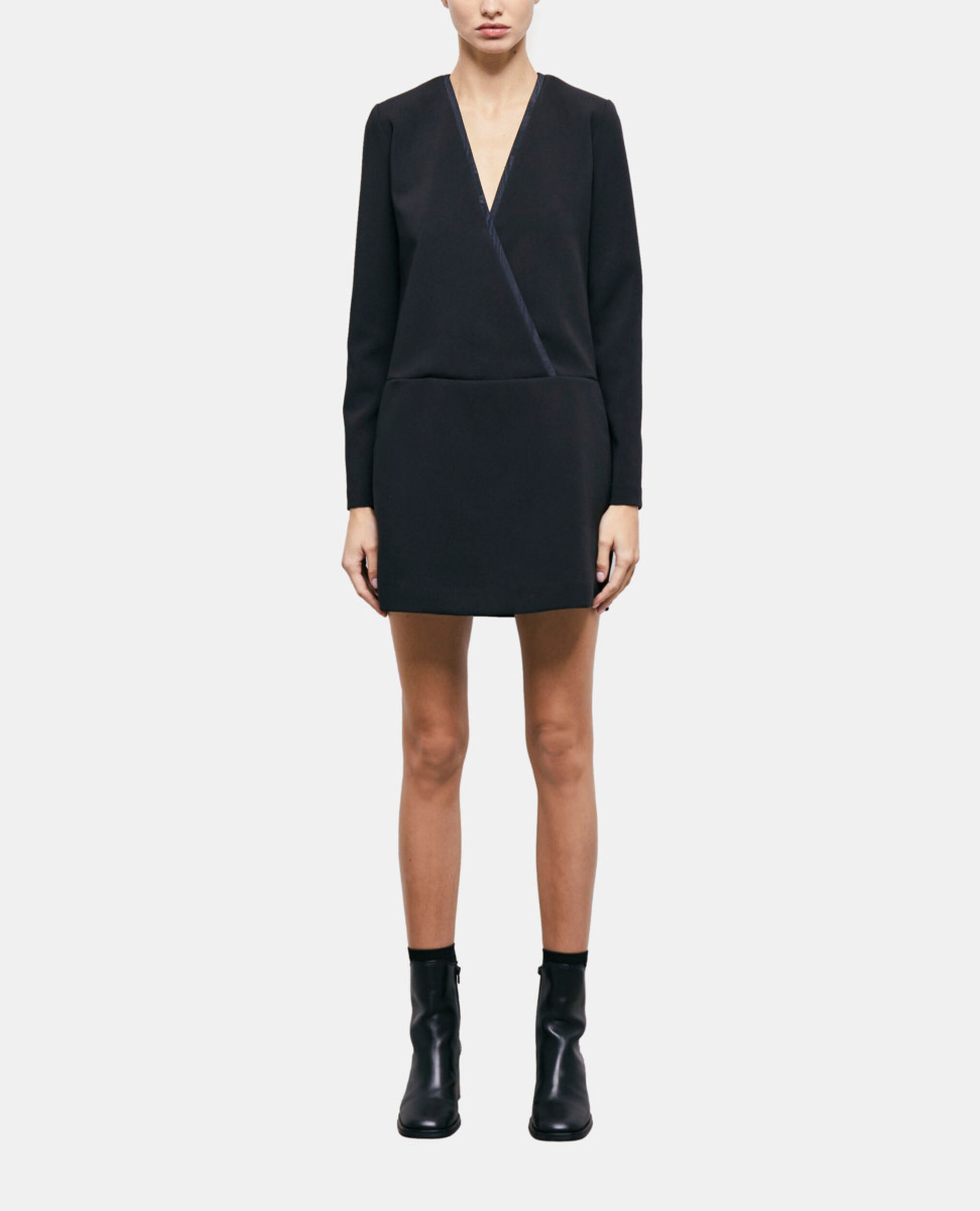 Robe courte croisée noire, BLACK, hi-res image number null