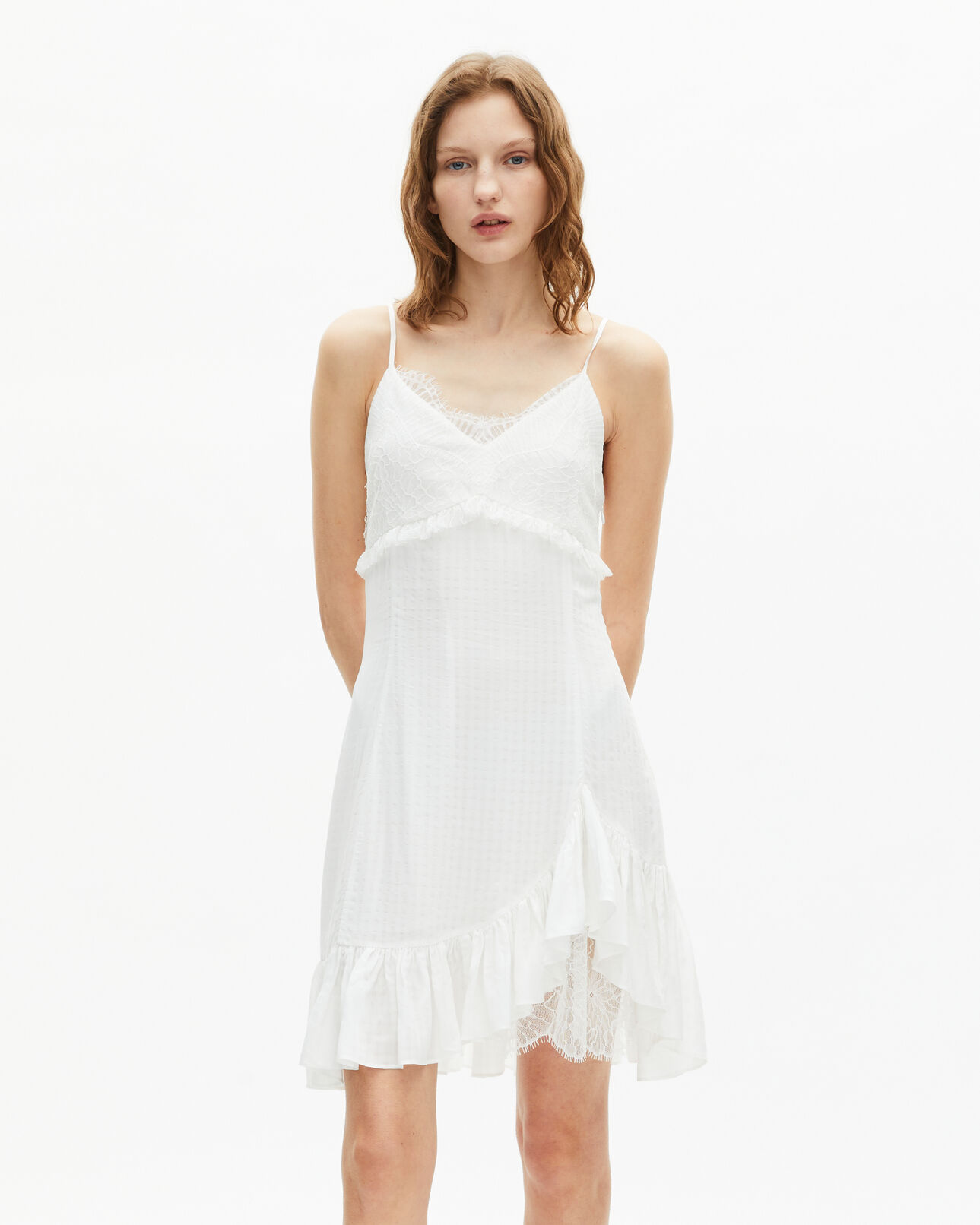 The Kooples FEMME ECRU robe courte détail dentelle écrue