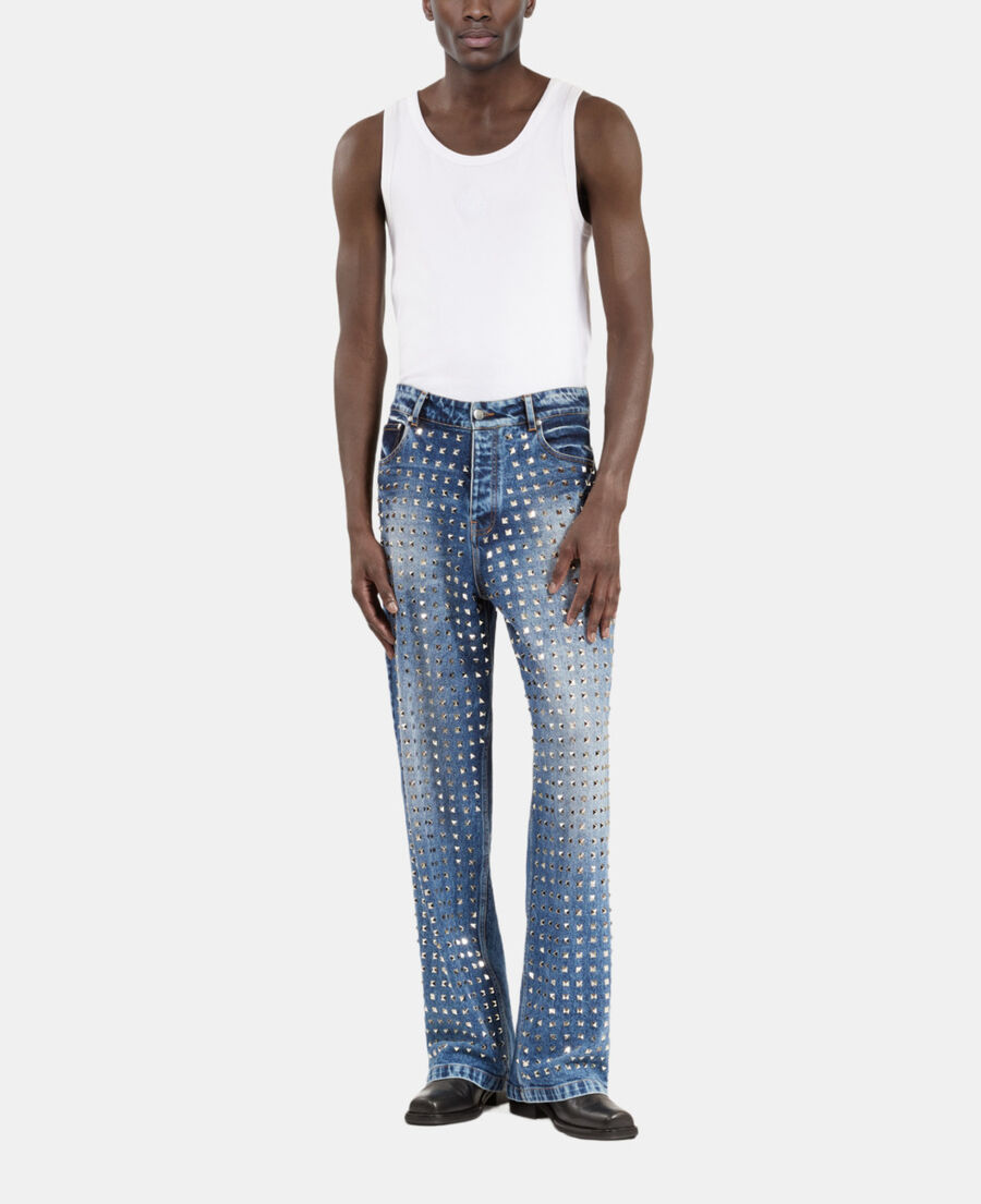 The Kooples MEN BLUE BLEACHED / NAVY blue wide leg studded jeans