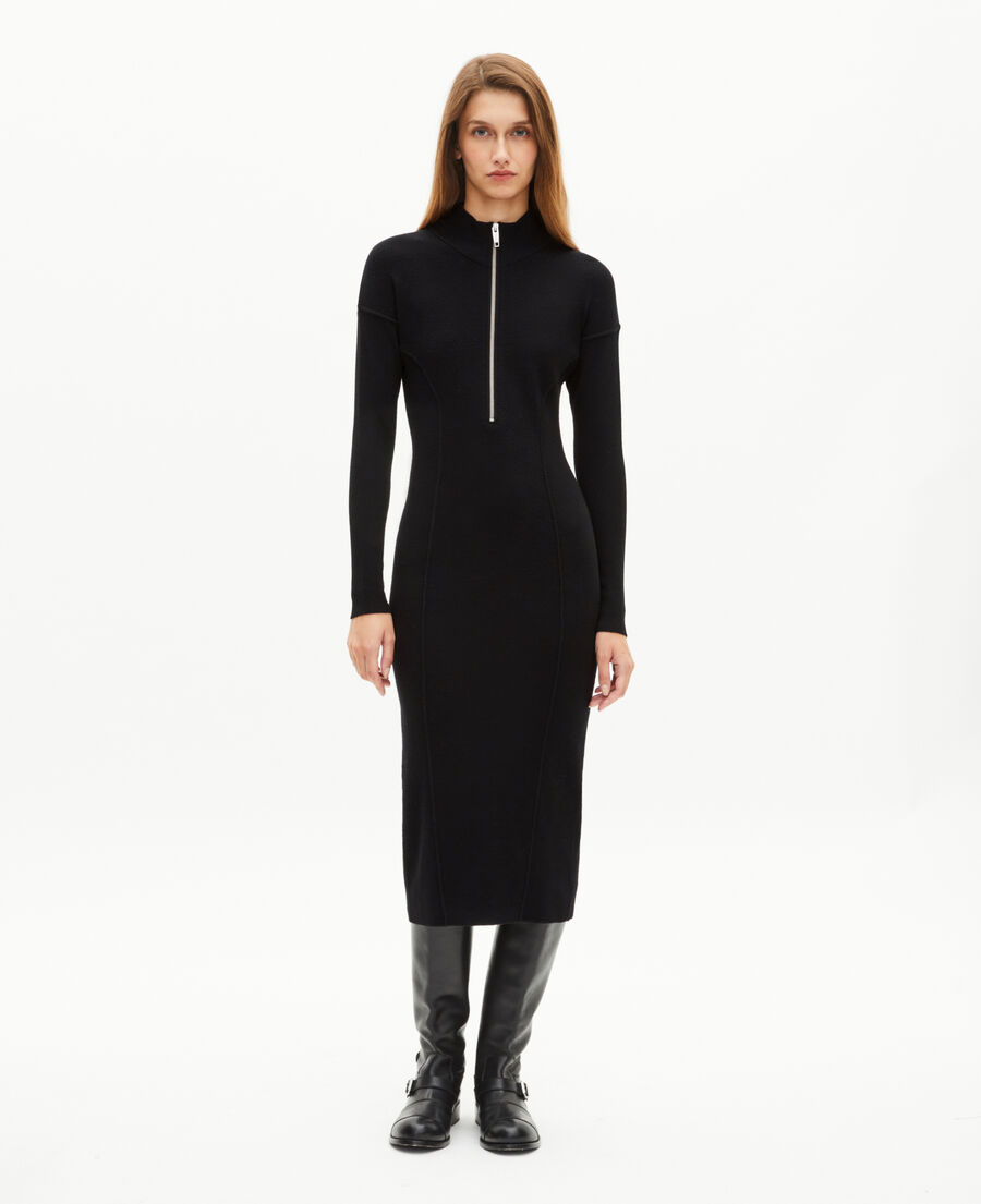 The Kooples WOMEN BLACK long black wool-blend dress with zipped collar