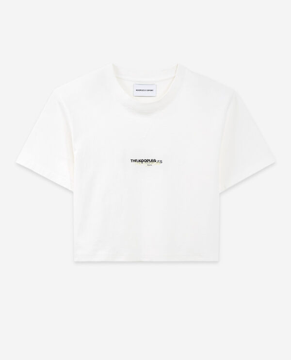 Printed triple logo ecru cotton T-shirt