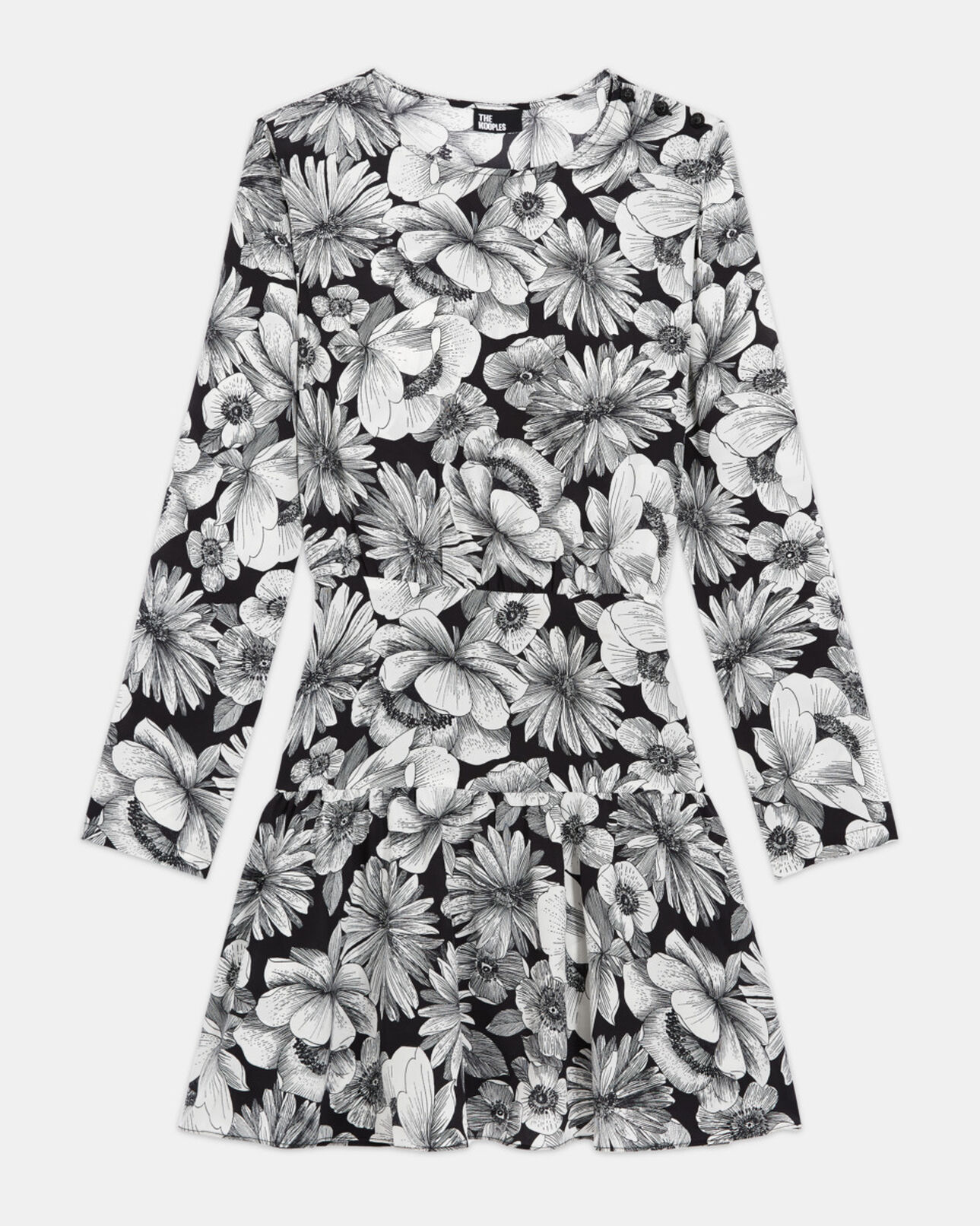 The Kooples WOMEN BLACK WHITE short floral silk dress