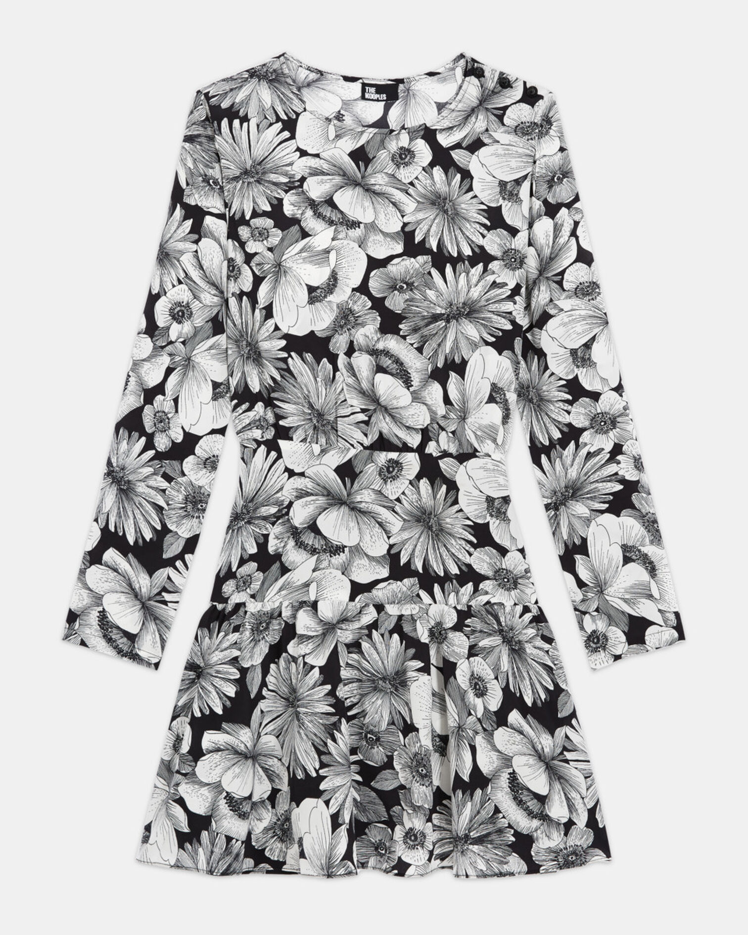 Short floral silk dress, BLACK WHITE, hi-res image number null