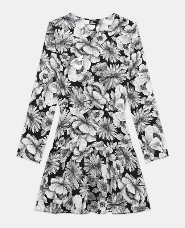 The Kooples FEMME BLACK WHITE robe courte en soie fleurie