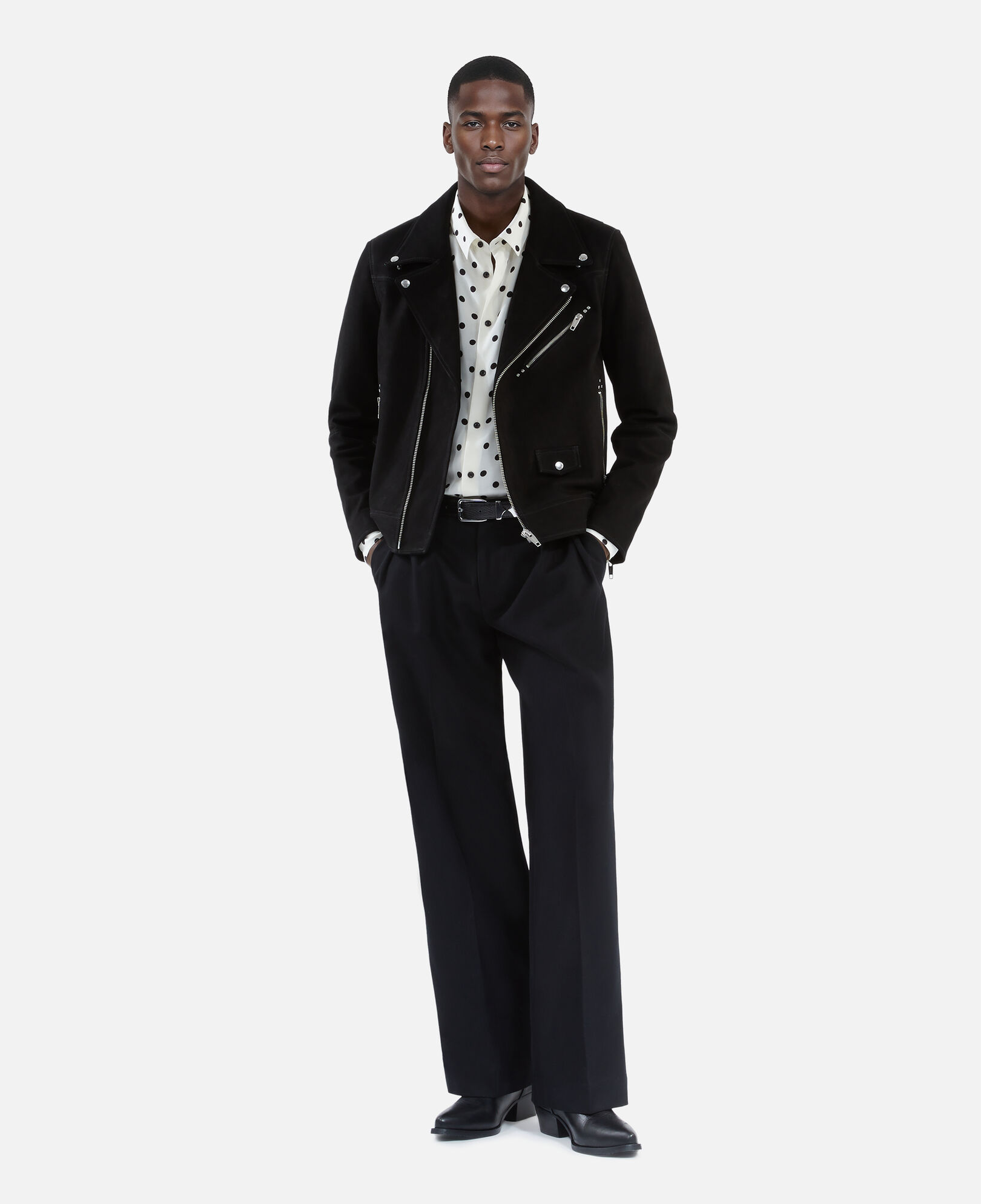 The Kooples HOMME BLACK blouson biker en nubuck noir