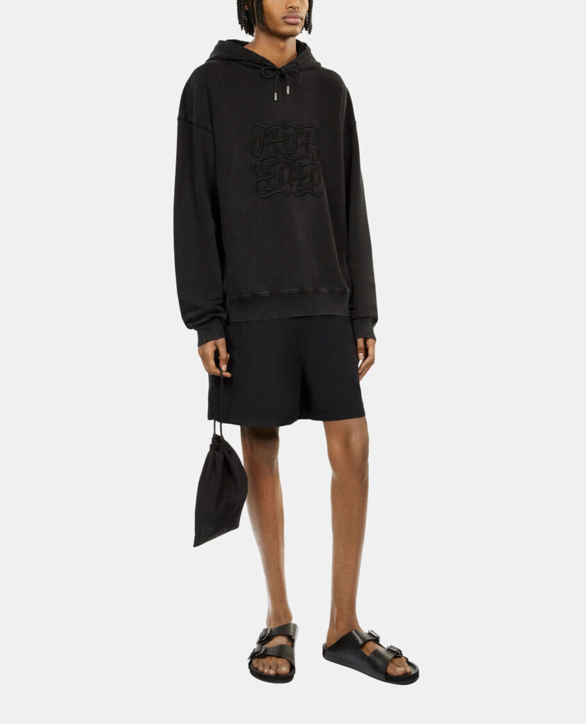 The Kooples HERREN BLACK WASHED schwarzes kapuzensweatshirt mit logostickerei