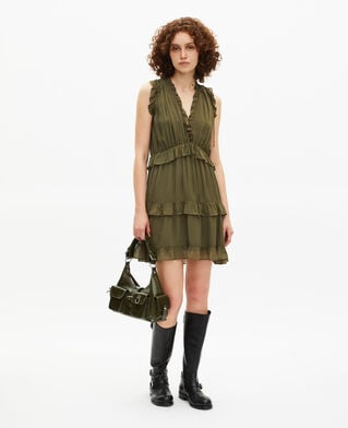 The Kooples F KAKI short dress with khaki ruffles