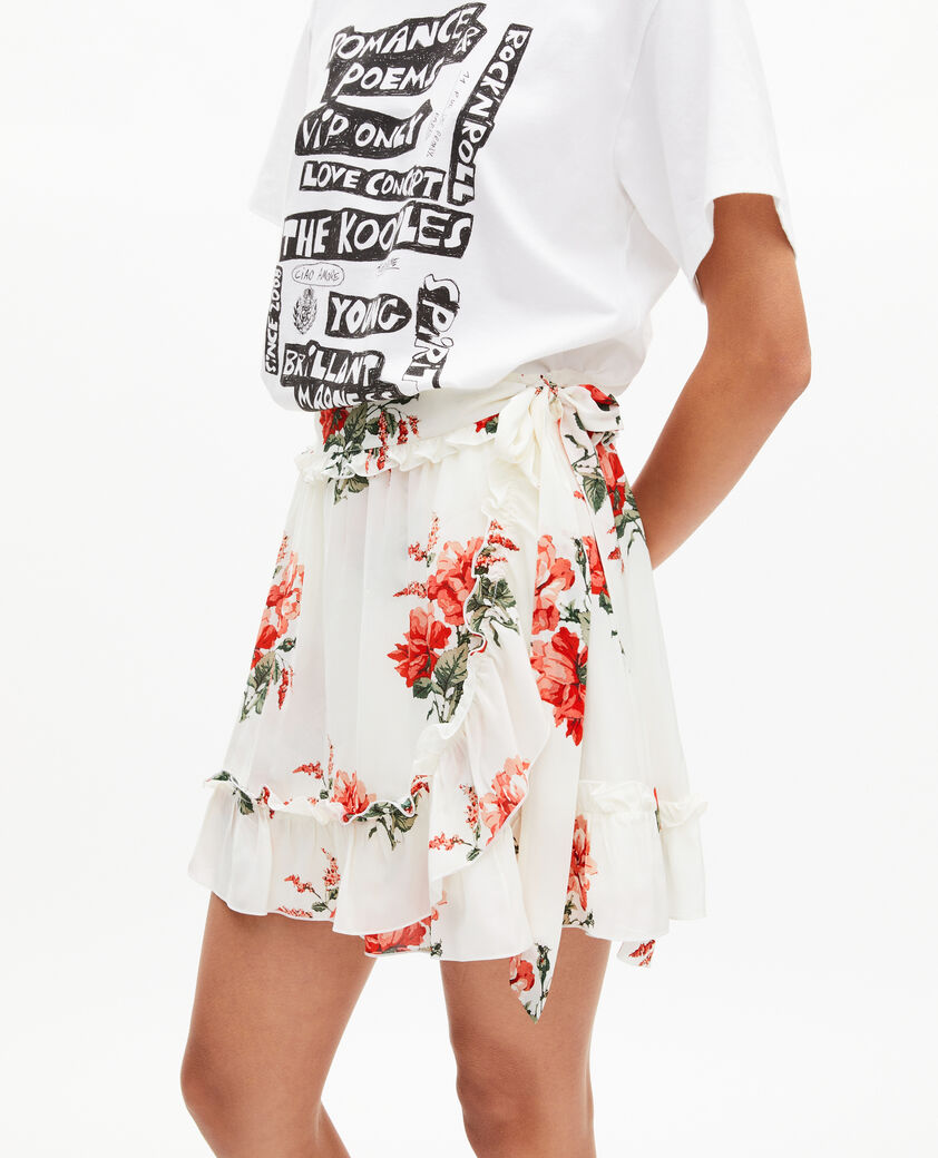 The Kooples FEMME WHITE - RED jupe courte portefeuille imprim&eacute; fleuri blanche