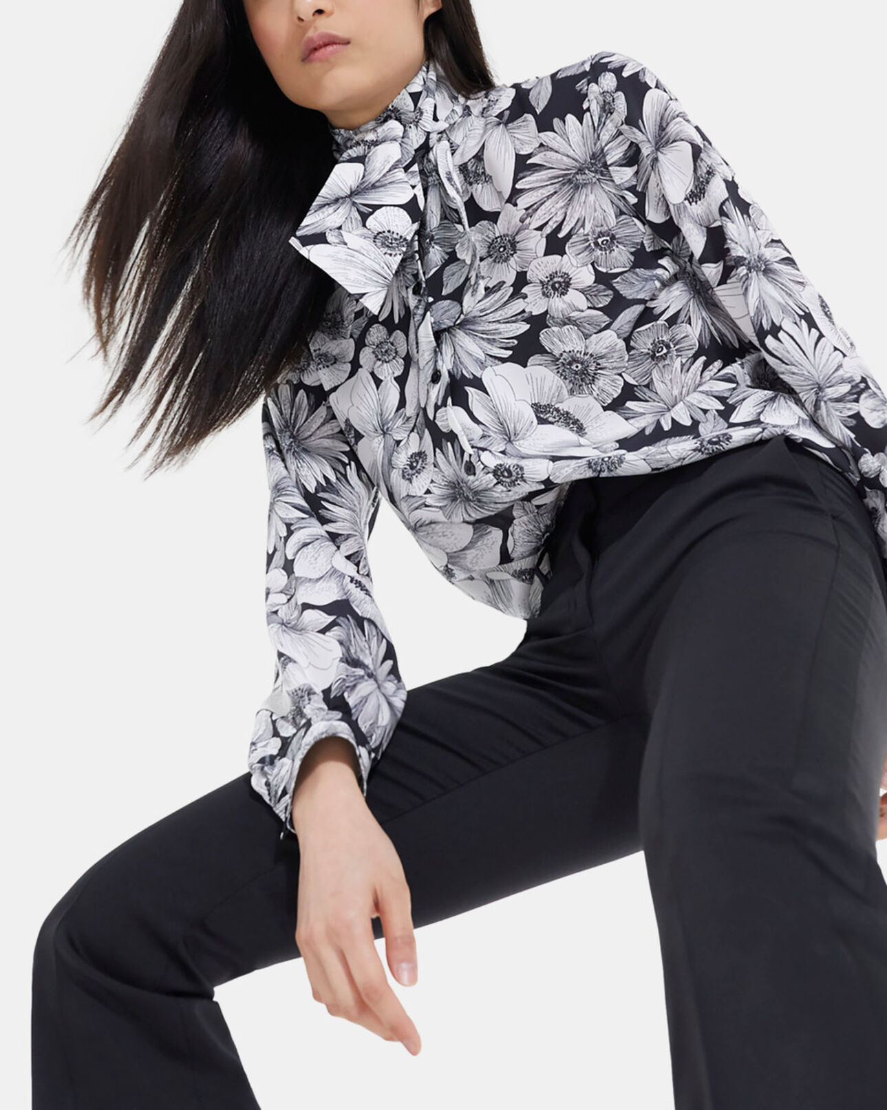The Kooples WOMEN BLACK WHITE floral silk shirt