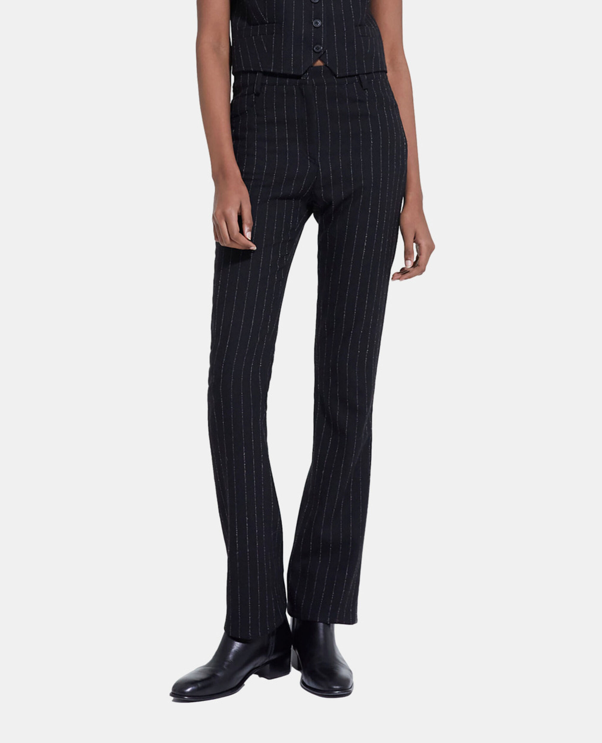 Striped wool suit pants, BLACK WHITE, hi-res image number null