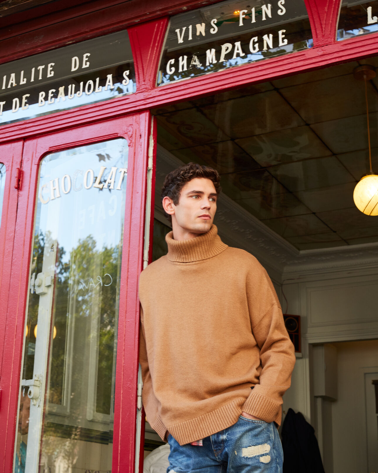 The Kooples HOMME BEIGE pull laine cachemire beige col roulé