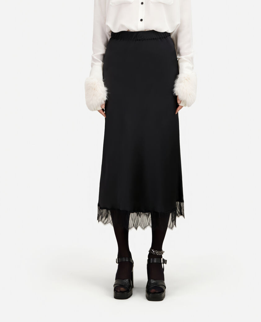 The Kooples FEMME BLACK jupe longue avec détails en dentelle noire